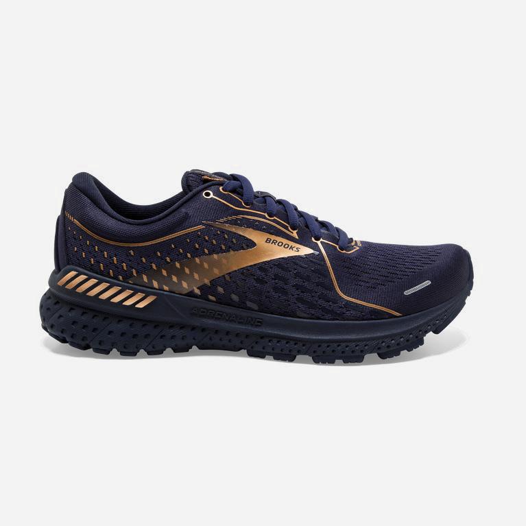 Brooks Adrenaline Gts 21 Hardloopschoenen voor Dames Donkerblauw/Zwart/Koper (VJYDX-6932)